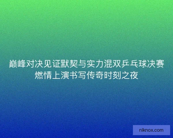 巅峰对决见证默契与实力混双乒乓球决赛燃情上演书写传奇时刻之夜 巅峰对决见证默契与实力混双乒乓球决赛燃情上演书写传奇时刻之夜